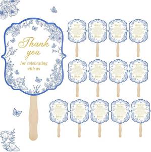 lot 8944 image: 50-Piece Wedding Fans for Guests, Floral Handheld Fans with Wooden Handles