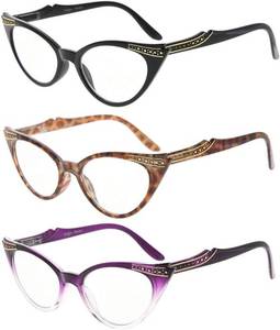 lot 8947 image: Eyekepper 3 Pairs Eyeglasses Cat Eye Eyewear (BlackTortoisePurple, 2.25)