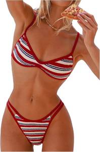 lot 8953 image: SOLY HUX Womens Striped Spaghetti Strap Bikini Set, Two-Piece Bathing Suit XL