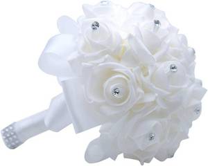 lot 8955 image: SSOY Wedding Bouquet Crystal PE Roses, Bridesmaid Hand Flowers, Pure White