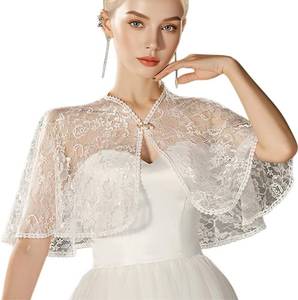 lot 8960 image: White Lace Shawl for Women Polyester Floral Bridal Cape Wedding Wraps