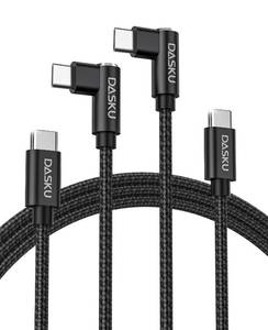 lot 8967 image: USB C to USB C Cable 2-Pack, 10ft, 90-Degree, 60W Nylon Braided