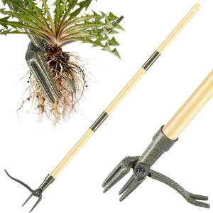 lot 8976 image: MISSING top Pole Stand-Up Weed Puller with Long Handle, 4-Claw Steel Head Weeder