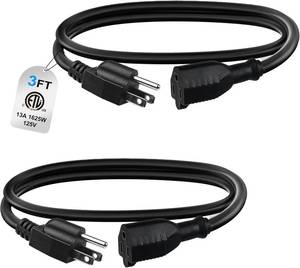 lot 8981 image: BN-LINK 3ft IndoorOutdoor Extension Cord 163 SJTW, 2 Pack, Black, ETL
