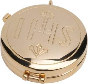 lot 8989 image: MaMeMi HANDMADE Gold-Plated Brass PYX with IHS Engraving, 2 Inch Diameter