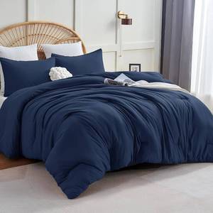 lot 8998 image: Queen Comforter Set, 3 Pieces, Navy Blue, 4 Corner Ties, 88x88 in
