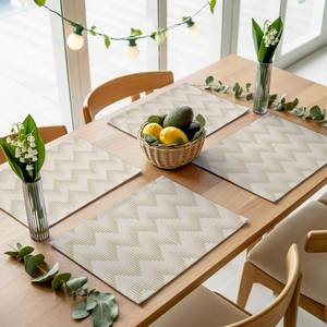 lot 9001 image: Placemats Set of 6 Earth Tones Zigzag Halftone Mats, Washable Heatproof Square
