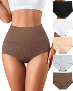 lot 9020 image: J-pone Womens Cotton High-Waisted Stretch Soft Full-Coverage Briefs, 5 Pack- ML