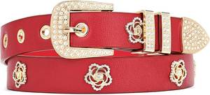 lot 9096 image: Women Studded Belt with Rhinestone Floral Rivet Punk Y2K Faux Leather White