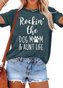 lot 9118 image: ALLTB Dog Mom Shirt Women Funny Dog Paw Graphic Short Sleeve Tee XL