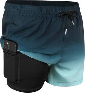 lot 9123 image: JOYSON Mens Swim Trunks with Compression Liner Quick-Dry 5 Beach Shorts L