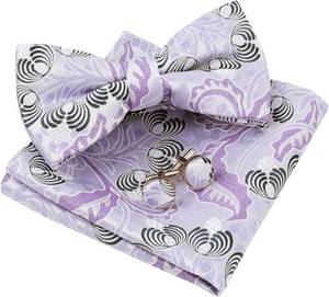 lot 9134 image: Alizeal Mens 3pc Floral Bow Tie, Pocket Square & Cufflinks Set