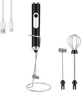 lot 9182 image: Milk Frother Handheld  Stand, 2000mAh Rechargeable, 2 Whisks, 3 Speeds