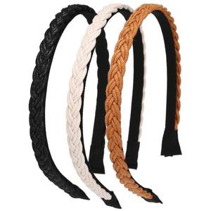 lot 9196 image: 2 Packs 3 Pcs Nylon Cotton Wire Woven Headbands, Solid Color Hair Hoop (1cm)
