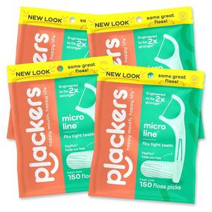 lot 9209 image: Plackers Micro Line Floss Picks, Fresh Mint, 150 Count, Pack of 4
