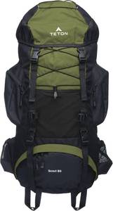 lot 12196 image: Teton 55L Scout Internal Frame Backpack for Hiking with Rain Cover - Olive