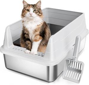 lot 12206 image: Stainless Steel Cat Litter Box for Small Cats, Odor-Free, Low Entry (no scoop)
