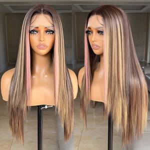 lot 12219 image: Pink Highlight Lace Front Wig, Glueless, 26in, 13x4x1, Pre-Plucked Hairline