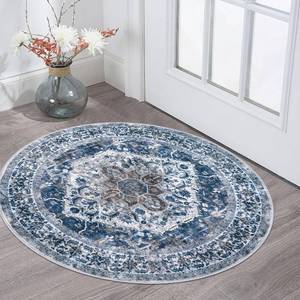 lot 12226 image: KOZYFLY Round Rug 3 Ft, Washable Non-Slip Doormat, Entryway, Blue