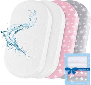 lot 12227 image: Bassinet Sheets & Waterproof Mattress Pad Protector 4-Pack  Universal Fit