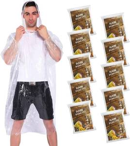 lot 12239 image: COOY Disposable Adult Rain Ponchos (10-Pack) with Full Sleeve Cuffs