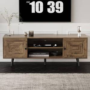lot 12242 image: TV Stand with Storage Cabinet, Waveform Panel, Rustic Oak