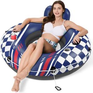 lot 12251 image: Jasonwell Inflatable River Tube Float - Heavy-Duty Lounge with 2 Cup Holders