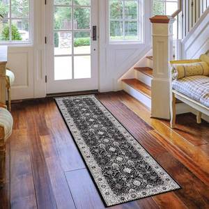 lot 12265 image: Hallway Washable Runner Rug - 2x7 Non Slip Indoor Farmhouse Carpet, Black