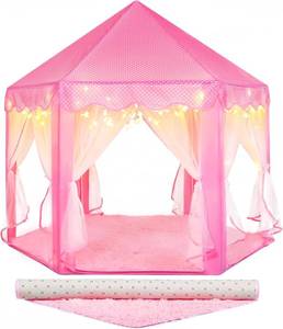lot 12266 image: Princess Tent for Girls with Rug and Star Lights Pink Castle Playhouse