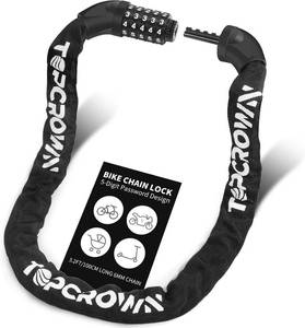 lot 12269 image: Topcrown 5-Digit Chain Lock, 3.2ft, Keyless Resettable Bicycle Lock