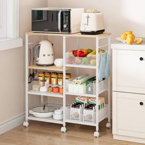 lot 12277 image: SWTYMIKI Kitchen Island Cart on Wheels - 4-Tier Rolling Table, White