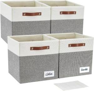 lot 12278 image: Collapsible Fabric Storage Cube Bins with 2 PU Handles, 13x13x13, 4 Pack
