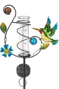 lot 12290 image: 35 Tall Hummingbird Rain Gauge, Solar Rain Gauge with LED Light Decor