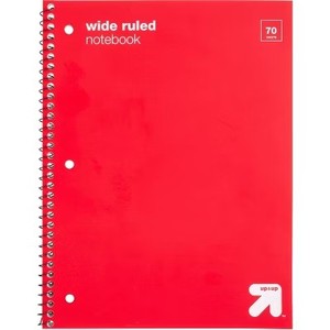lot 12300 image: up&up Wide Ruled 1-Subject Spiral Notebook, Flexible Cover, 3-Hole, 70 Pages 5-P