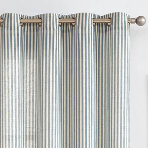 lot 12301 image: Linen Striped Curtains, Light Filtering, 2 Panels, Blue, W50 x L84
