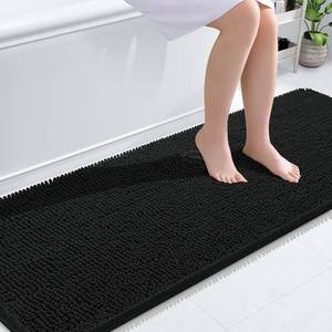 lot 12305 image: OLANLY Bathroom Runner Rugs 58x24, Chenille Bath Rugs, Black, Washable