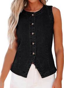 lot 12309 image: luvamia Denim Vest for Women Sleeveless Stretchy Jean Vest Button-Down XL