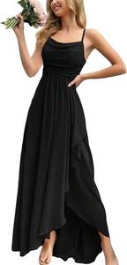 lot 12311 image: Women Wedding Guest Bridesmaid Prom Gown, Spaghetti Strap, Cowl Neck Large