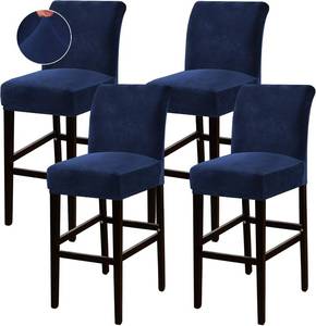 lot 12312 image: Turquoize Bar Stool Covers 4-Pack with Backs, Navy Velvet, Soft High-Back