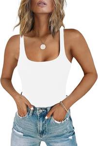 lot 12313 image: Chunpin Womens Square Neck Sleeveless Tank Bodysuit, Double-Lined Slim Fit Larg