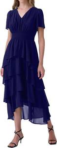 lot 12322 image: Olaesa Womens Tiered Midi Dress Short Sleeve Smocked Waist High-Low Hem XXL