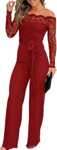 lot 12333 image: CHICME Womens Dressy Jumpsuits Off-Shoulder Lace Wedding Party Overalls small