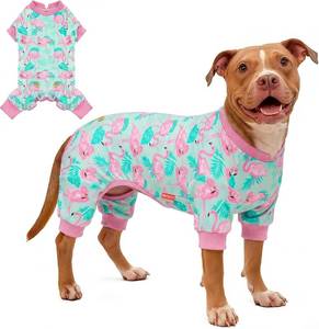 lot 12340 image: KYEESE Velvet Dog Pajamas for Large Dogs Soft Onesie Shirt, Flamingo, 4-Way XL