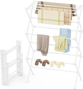 lot 12361 image: 3-Tier Foldable Drying Rack, Antirust Collapsible Clothes Rack, White