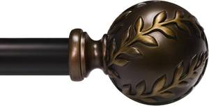 lot 12362 image: Brown Curtain Rod 66-120 Inch Heavy-Duty Rustic Leaf Finial, 1-Inch Rod