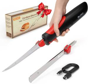 lot 12363 image: VLOXO Electric Knife for Meat Slicing, Cordless, 2 Stainless Steel Blades