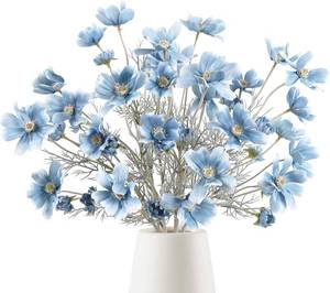 lot 12370 image: Daisy Flowers Artificial 6PCS Dusty Blue Faux Flowers 24 Cosmos Silk Stems