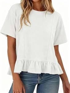 lot 12377 image: Badydoll Women Summer Short Sleeve Knit Tee with Ruffled Peplum Hem medium