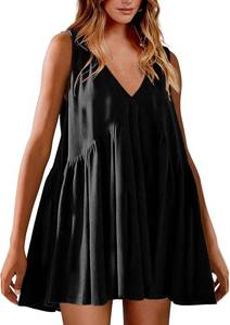 lot 12380 image: Womens Summer Babydoll Mini Dress, V-Neck Sleeveless Sundress, Size Medium