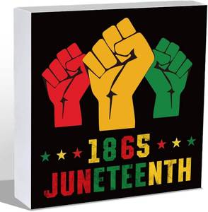 lot 12447 image: YUNKKIN Juneteenth 1865 Sign Wood Box Rustic Shelf Desk Decor 5.9 x 5.9 in